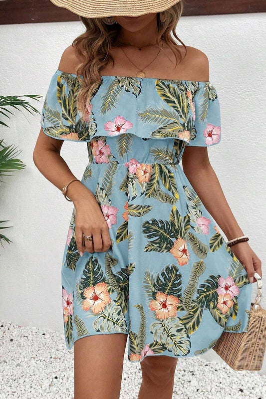 CWDTD0410_PRINTED OFF-SHOULDER DRESS WITH RUFFLED COLLAR