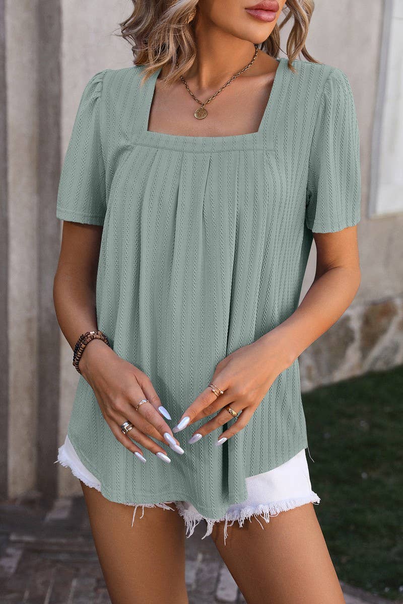 CWTBLS0911_PUFFED SLEEVE SQUARE COLLAR PRESSED T-SHIRT