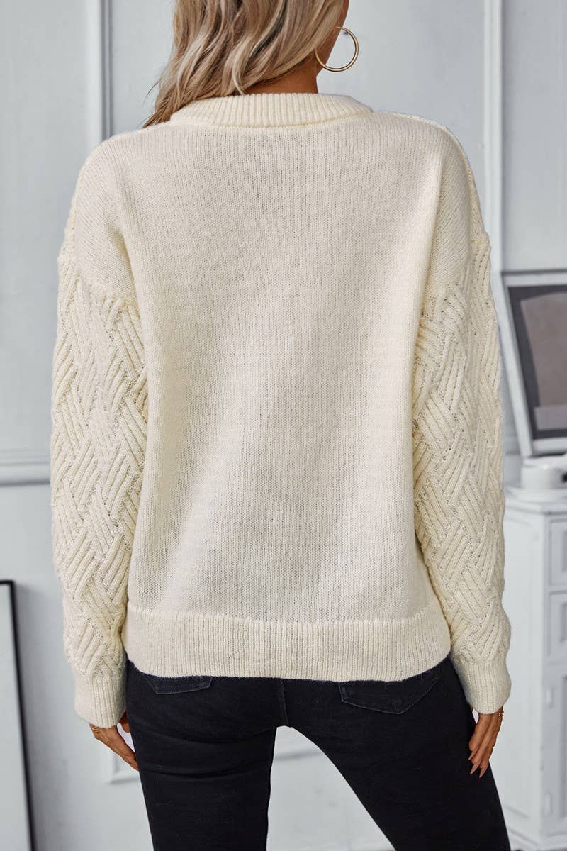 CWOSWL2831_SOLID COLOR CABLE KNIT CREWNECK SWEATER