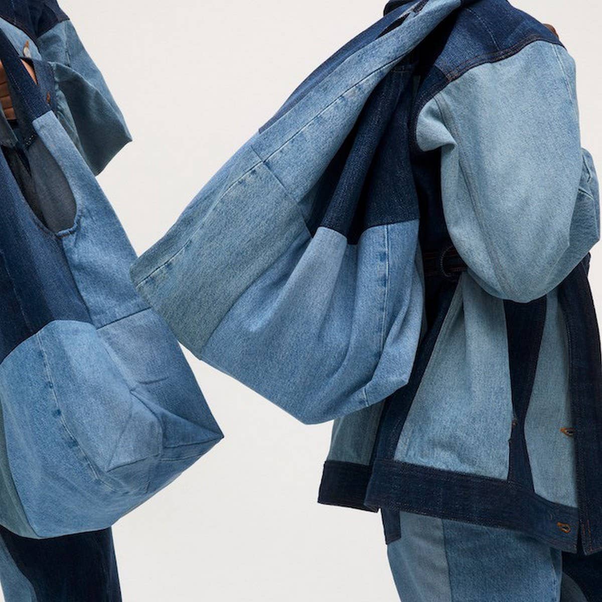 SPLICED WASHE LARGE-CAPACITY DENIM BAG SHOPPING BAG_CWAB1934