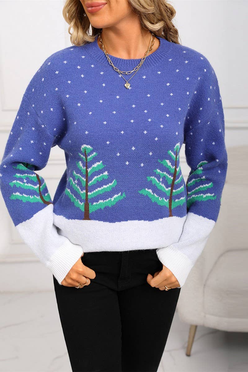 CWOSWL07595_CREW NECK CHRISTMAS TREE KNIT SWEATER