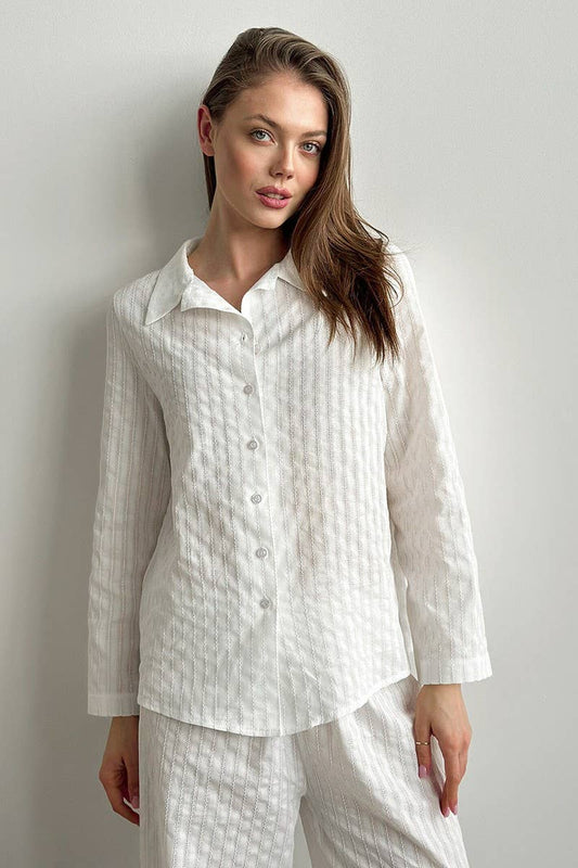 CWSPJ0217_CARDIGAN LONG SLEEVE LONG PANTS PAJAMAS HOME SET