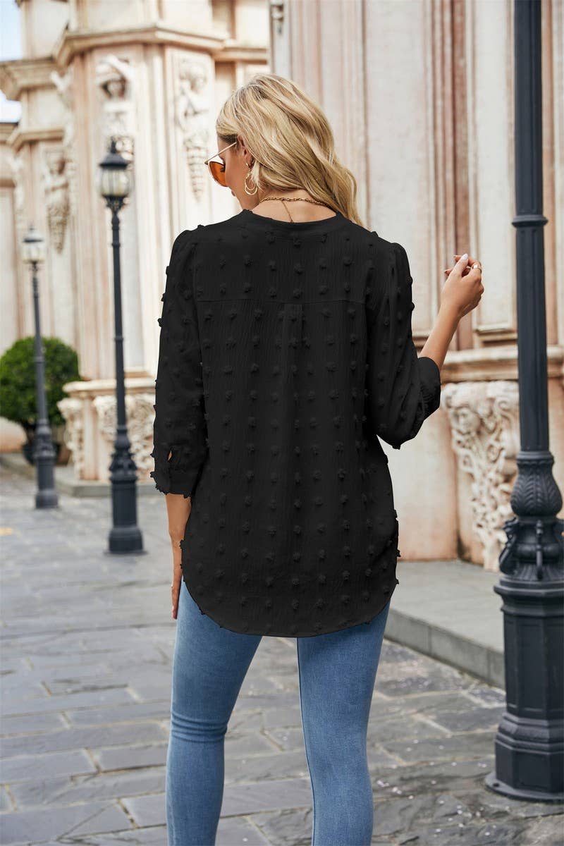 CWTBLL0802_FUR BALL CASUAL CHIFFON MID SLEEVE TOP