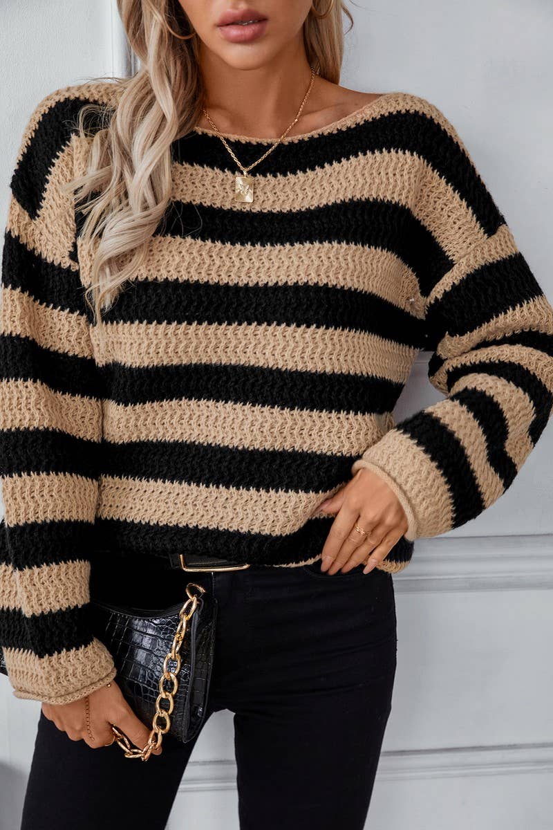 CWOSWL2814_CONTRAST STRIPED BOAT NECK SWEATER