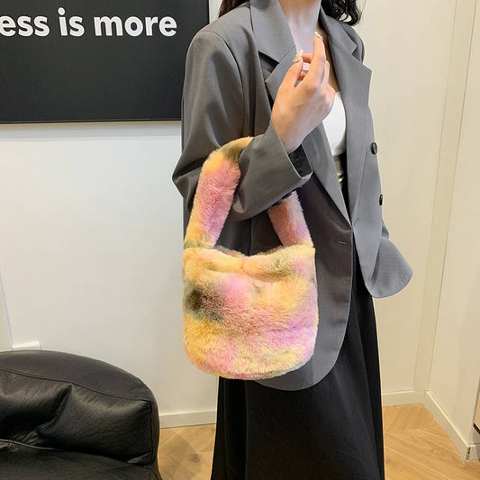 WINTER SINGLE SHOULDER PORTABLE BUCKET PLUSH BAG_CWAB4016
