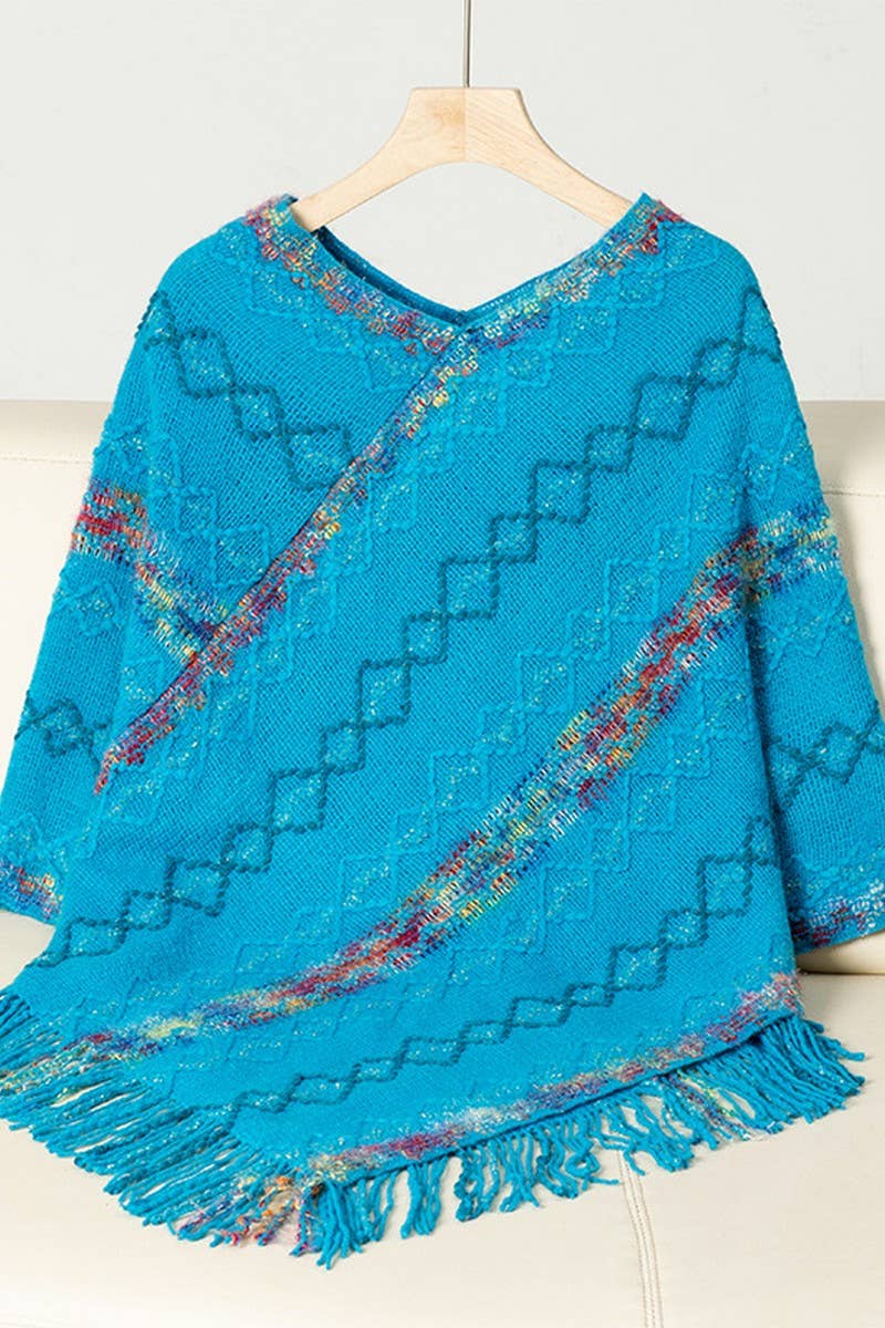 CWOSWS0095_COLORFUL STRIPED KNITTED FRINGE CAPE SHAWL