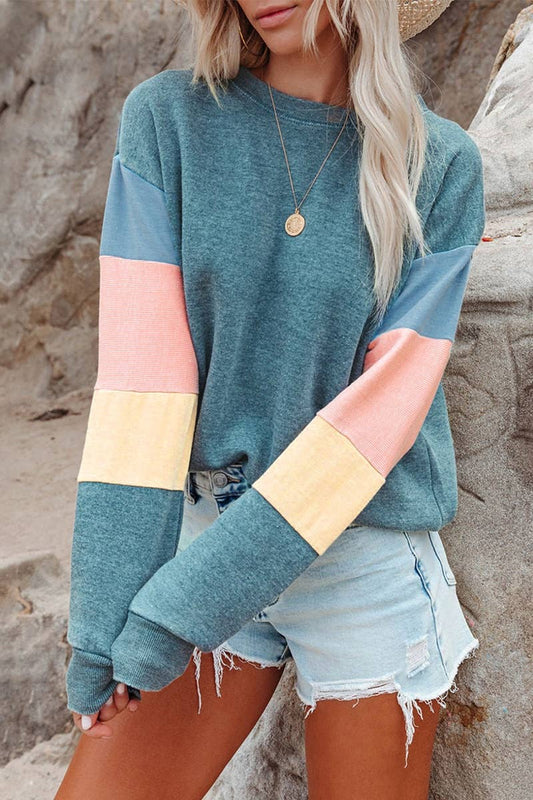 CWOSWL6685_ROUND NECK COLOR MATCHING LONG SLEEVE SHIRT