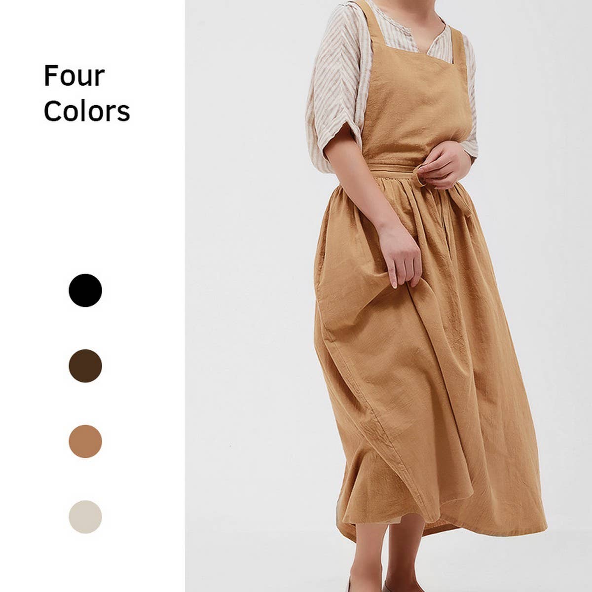 Pleated thin linen Apron with pockets vintage_CWMM3309
