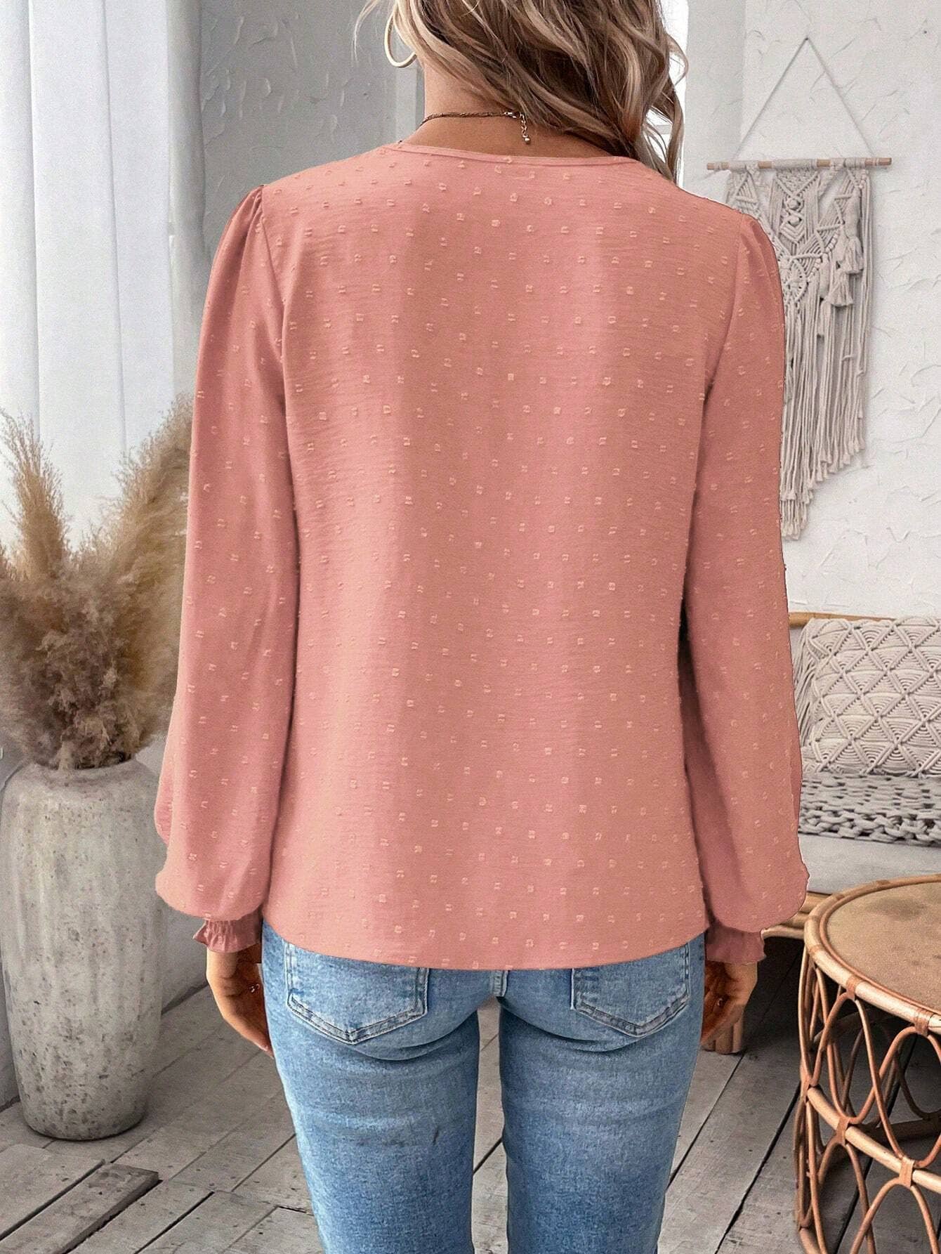 Fashion V-neck lace long sleeve casual T-shirt