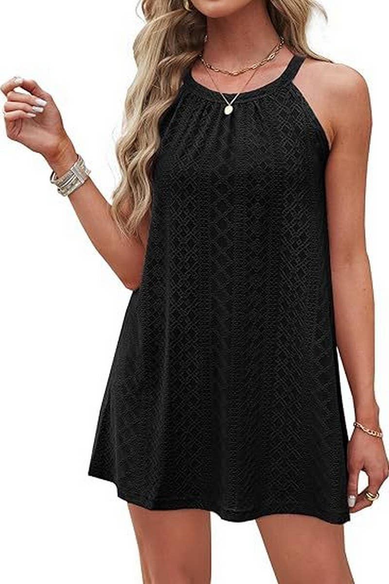 CWDHL0335_HALTERNECK SLEEVELESS SOLID COLOR TANK DRESS