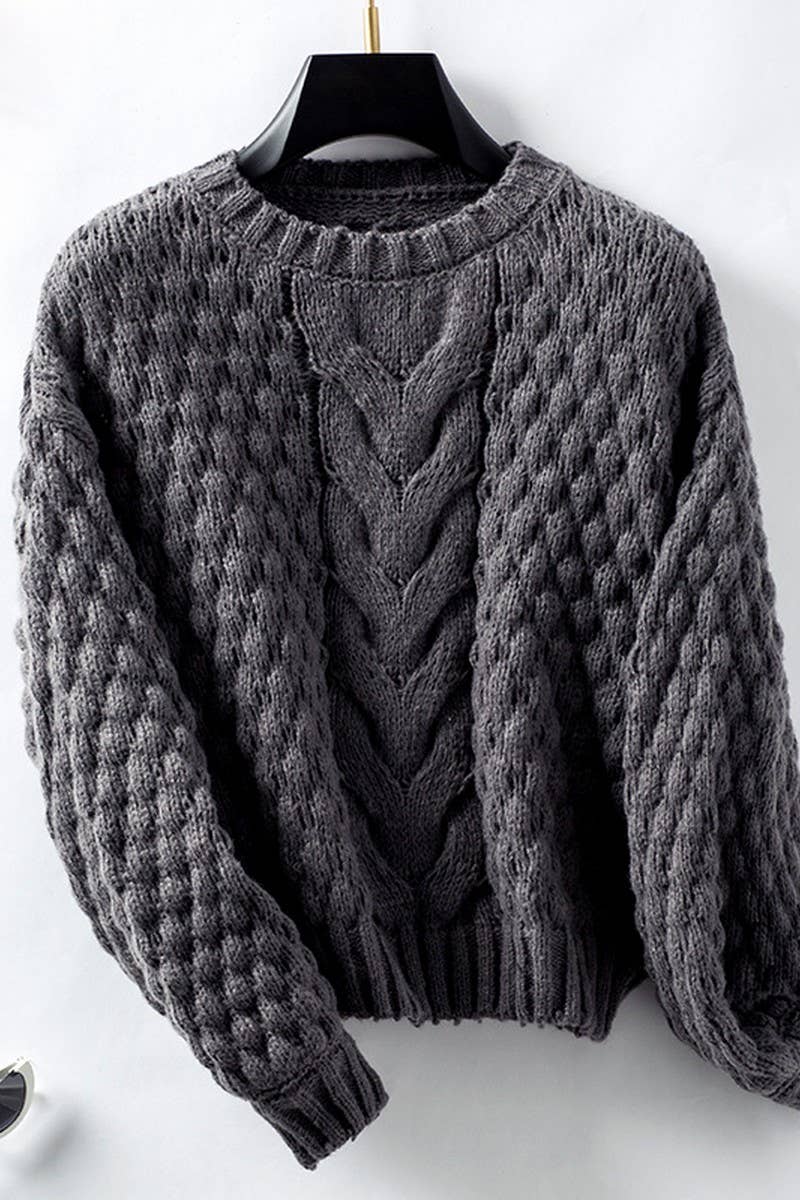 CWOSWL2836_CASUAL OPEN KNIT CABLE PULLOVER SWEATER