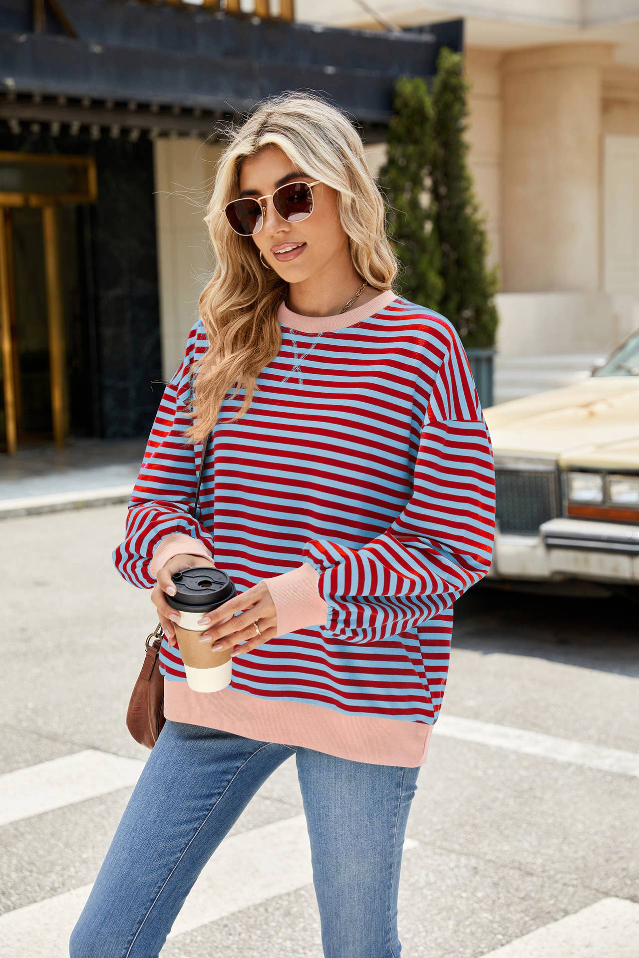 CONTRASTING COLOR STRIPED LONG SLEEVE HOODIE