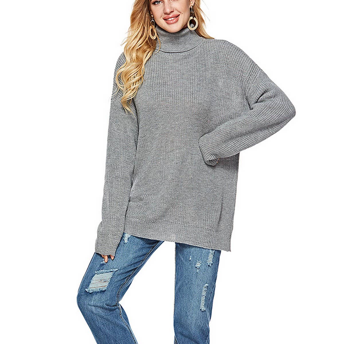 Casual striped turtleneck knit pullover
