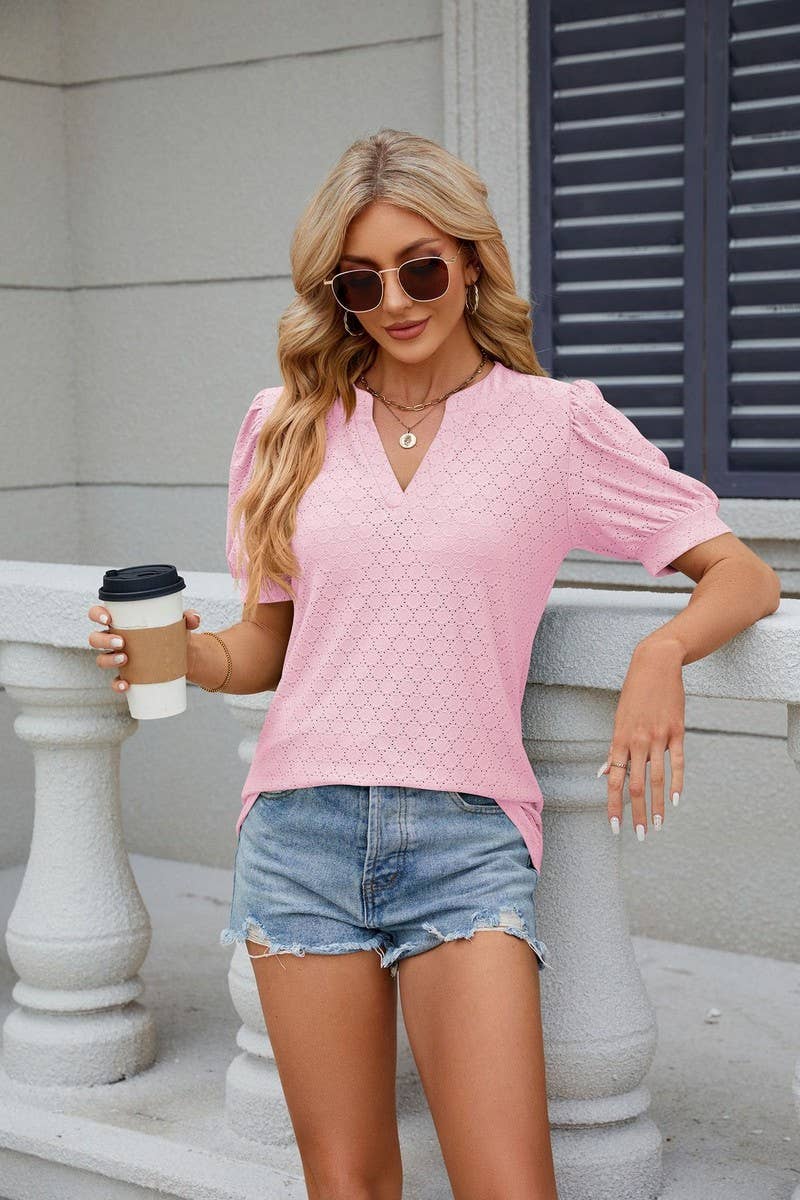 CWTTS0842_V-Neck Short Sleeve Knit Top