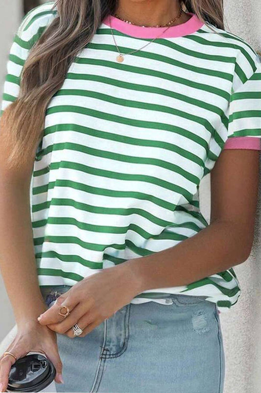 CWTTS1580_SUMMER STRIPED CREW NECK SHORT SLEEVE TOP