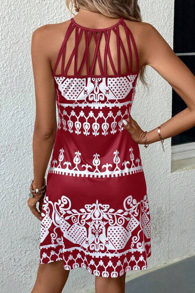 CWDSD7526_SUMMER NEW SUSPENDER PRINT VERSATILE DRESS