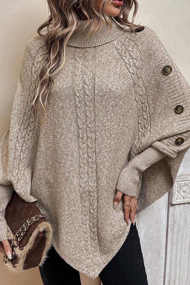 CWOSWL5206_TURTLENECK BAT-SLEEVE BUTTONS DECORATED SWEATER