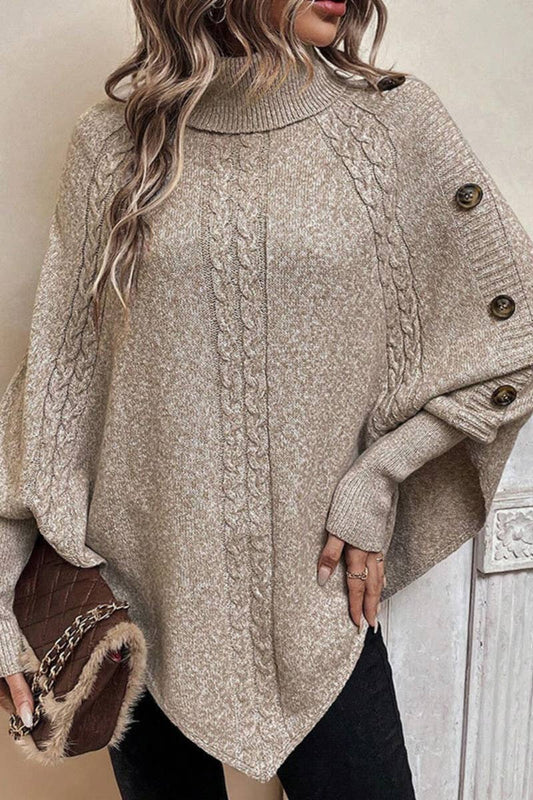 CWOSWL5206_TURTLENECK BAT-SLEEVE BUTTONS DECORATED SWEATER