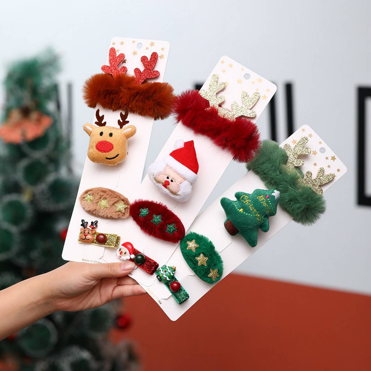 CREATIVE OLD MAN ELK CHRISTMAS TREE HAIR CLIP SET