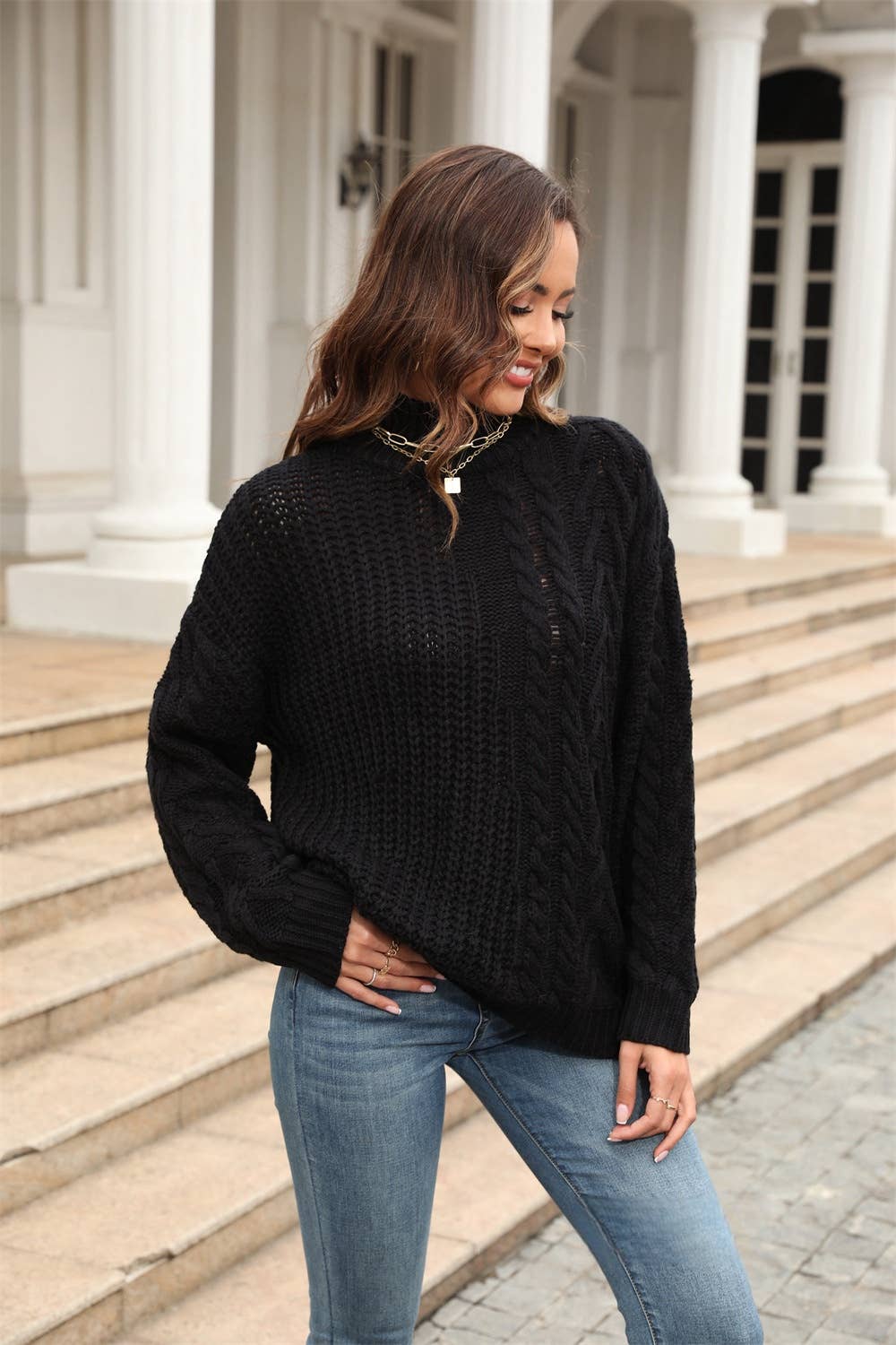 CWOSWL1035_Turtle Neck Long Sleeve Pullover Sweater