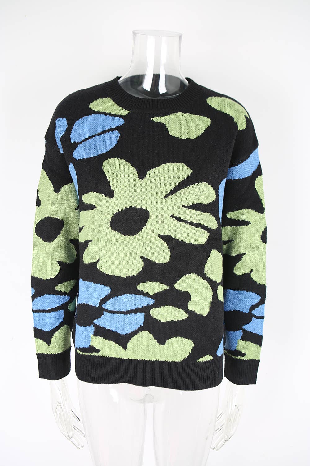 Casual versatile floral printed knitted sweater