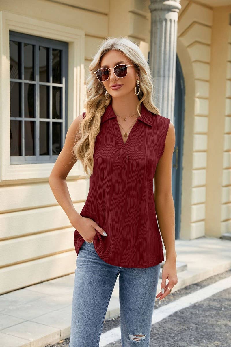 CWTBLSL0358_LAPEL SLEEVELESS SOLID COLOR CASUAL VEST TOP