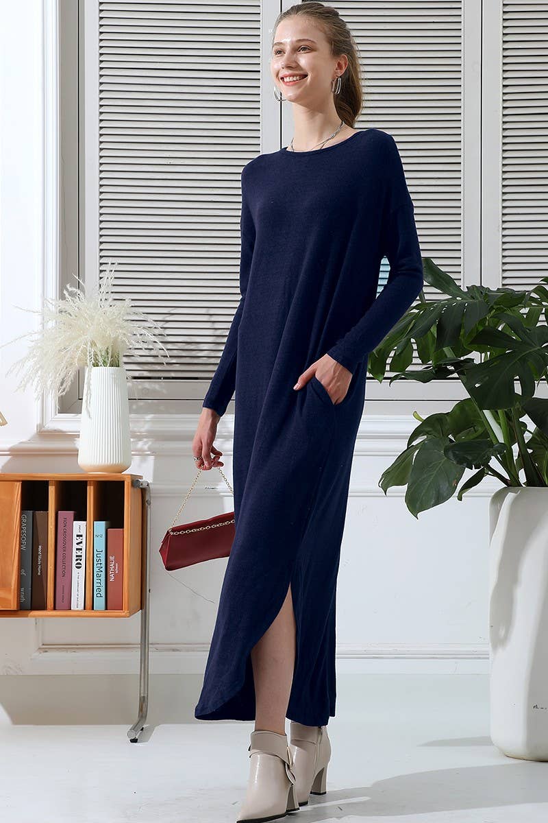 CWDMD823_SOFT AND WARM ROUND NECK SWEATER KNIT TUNIC DRESS