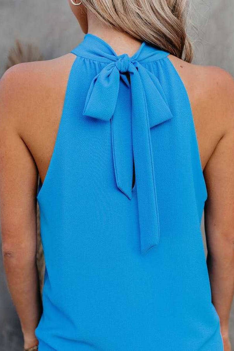 CWTBLSL0587_SOLID COLOR CHIFFON HALTERNECK PULLOVER VEST