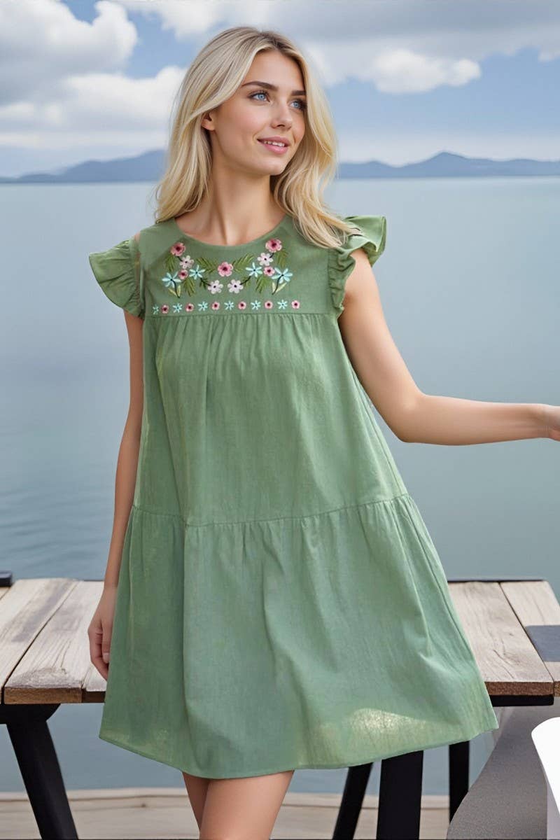 CWDSD10545_SUMMER FASHION FLORAL FLYING SLEEVE PRINCESS DRES