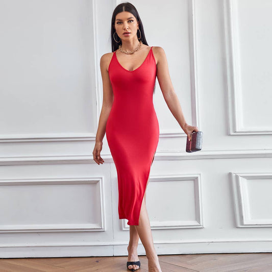Backless design body-hugging halter dress