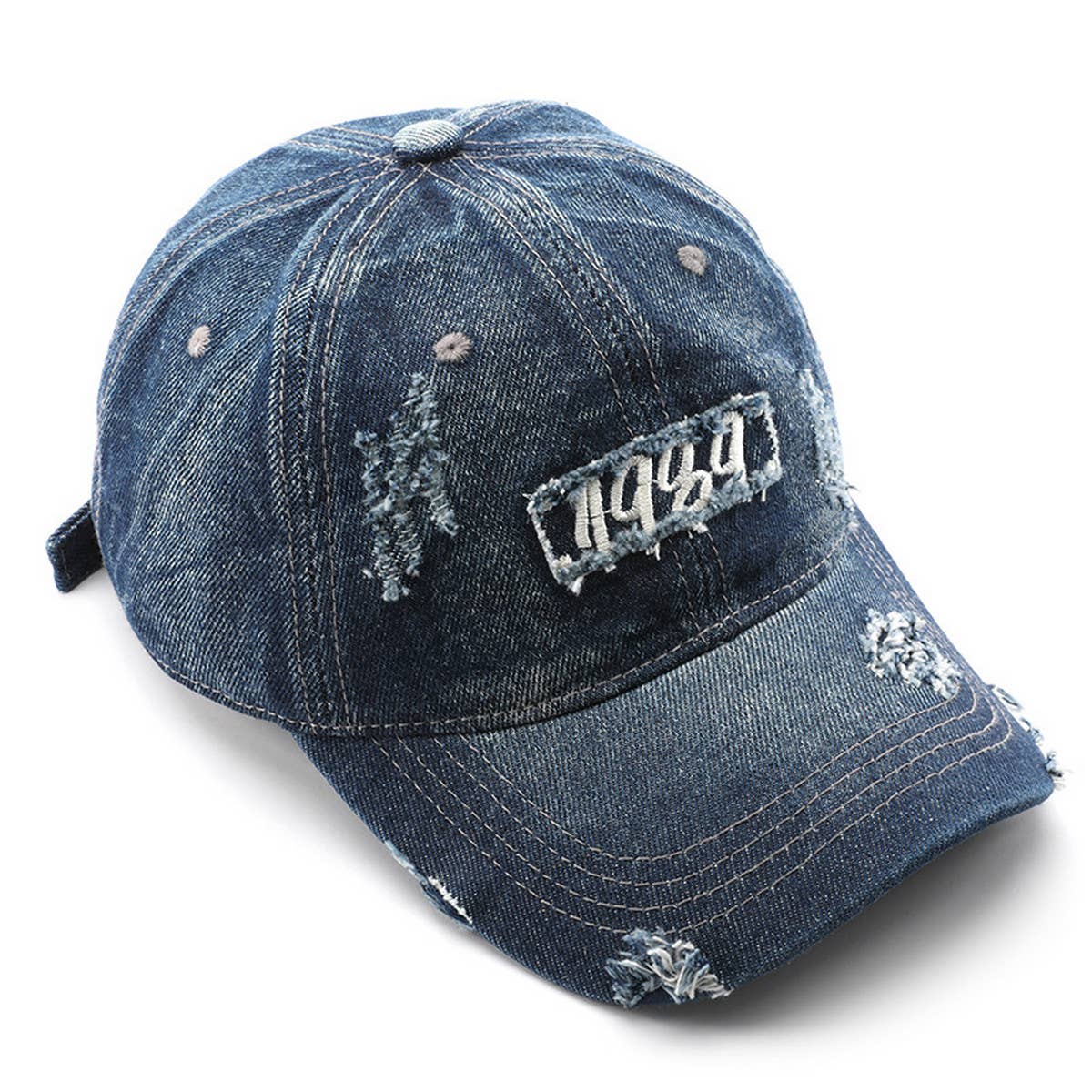CWAH3201_VINTAGE DENIM LETTER EMBROIDERY BASEBALL CAP
