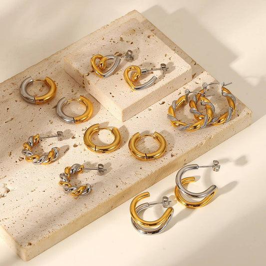 FASHIONABLE GOLD AND SILVER PLATED EARRINGS