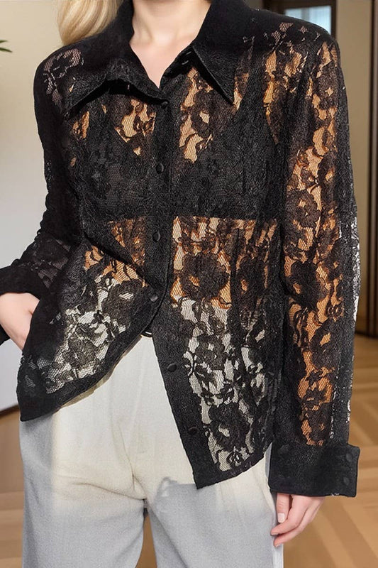 CWTSTL897_SOLID COLOR HOLLOW JACQUARD LONG-SLEEVED SHIRT