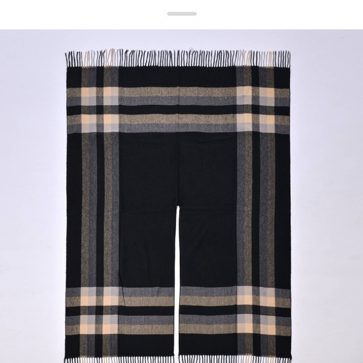 TASSEL TWO-TONE STRIPED PLAID CARDIGAN CAPE SHAWL