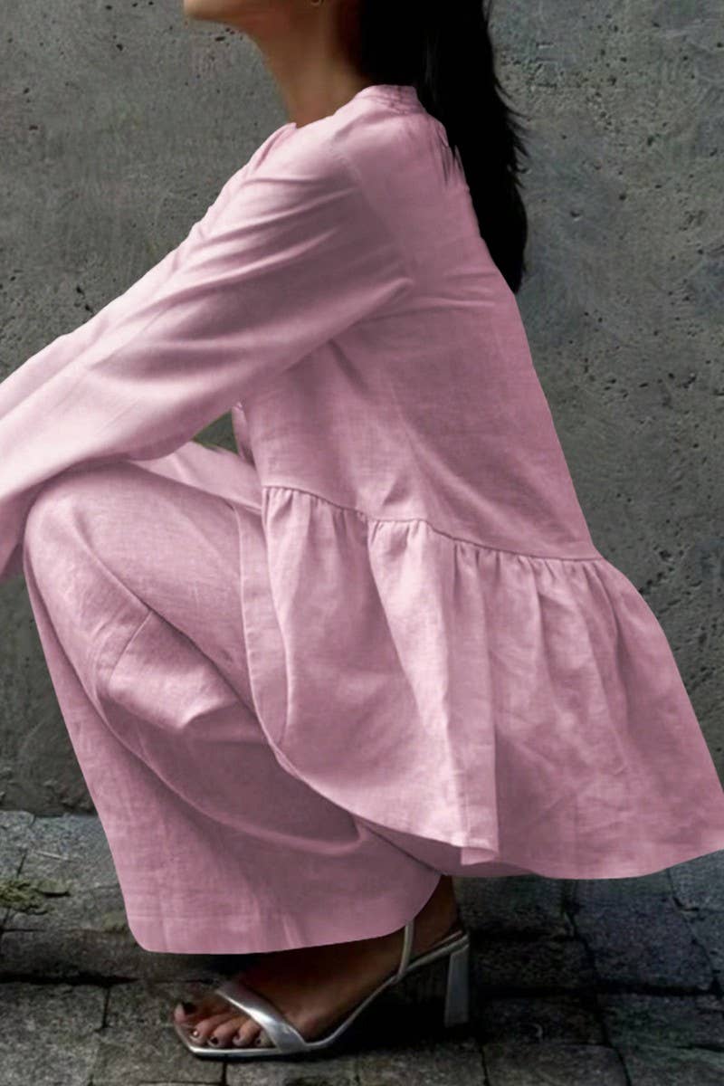 CWSTB00448_CASUAL LONG SLEEVE TEE AND STRAIGHT PANTS SET