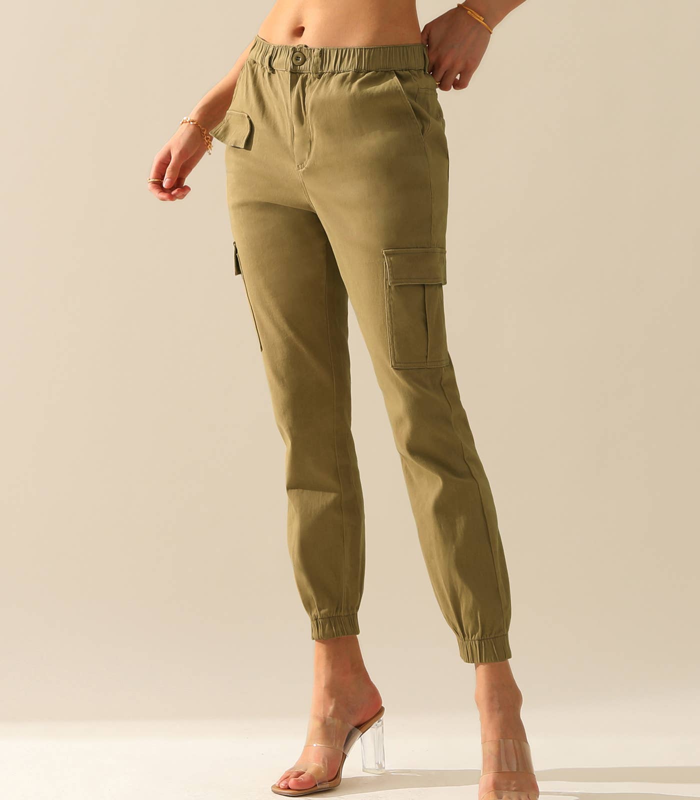 CWBLP400_Elastic Waist Cargo Pants Cotton Cargo Work Pants