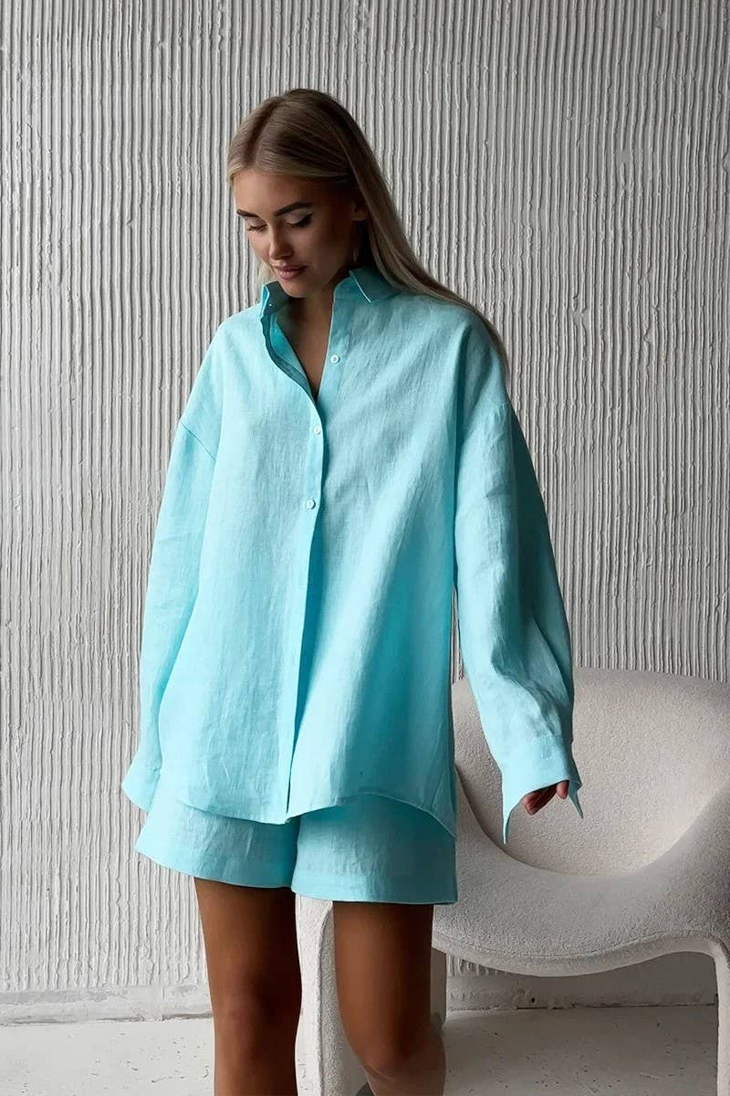 CWSTB00383_COTTON CARDIGAN LONG SLEEVE SHORTS SET