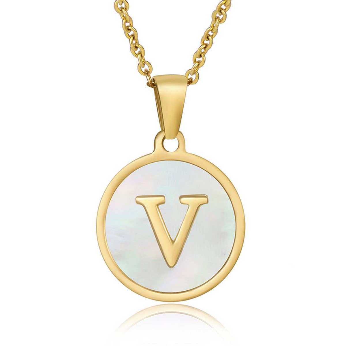 CIRCULAR SHELL ENGLISH LETTER PENDANT NECKLACE