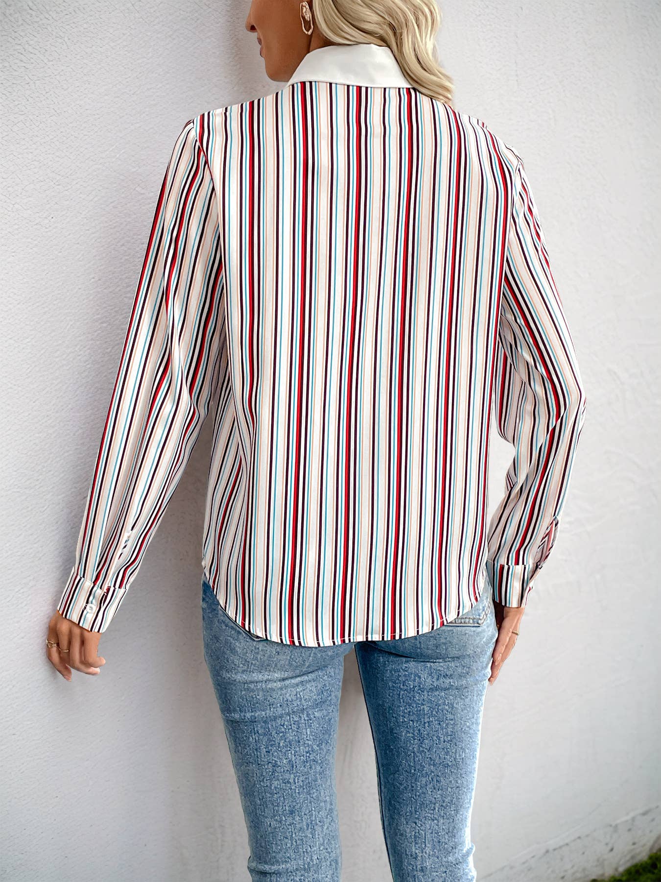 Casual lapel colorful vertical striped shirt