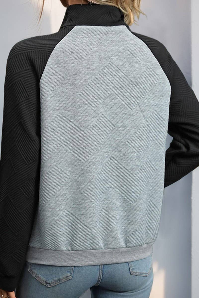 CWTTL1979_CONTRASTING COLOR PATCHWORK STAND UP COLLAR HOODIE