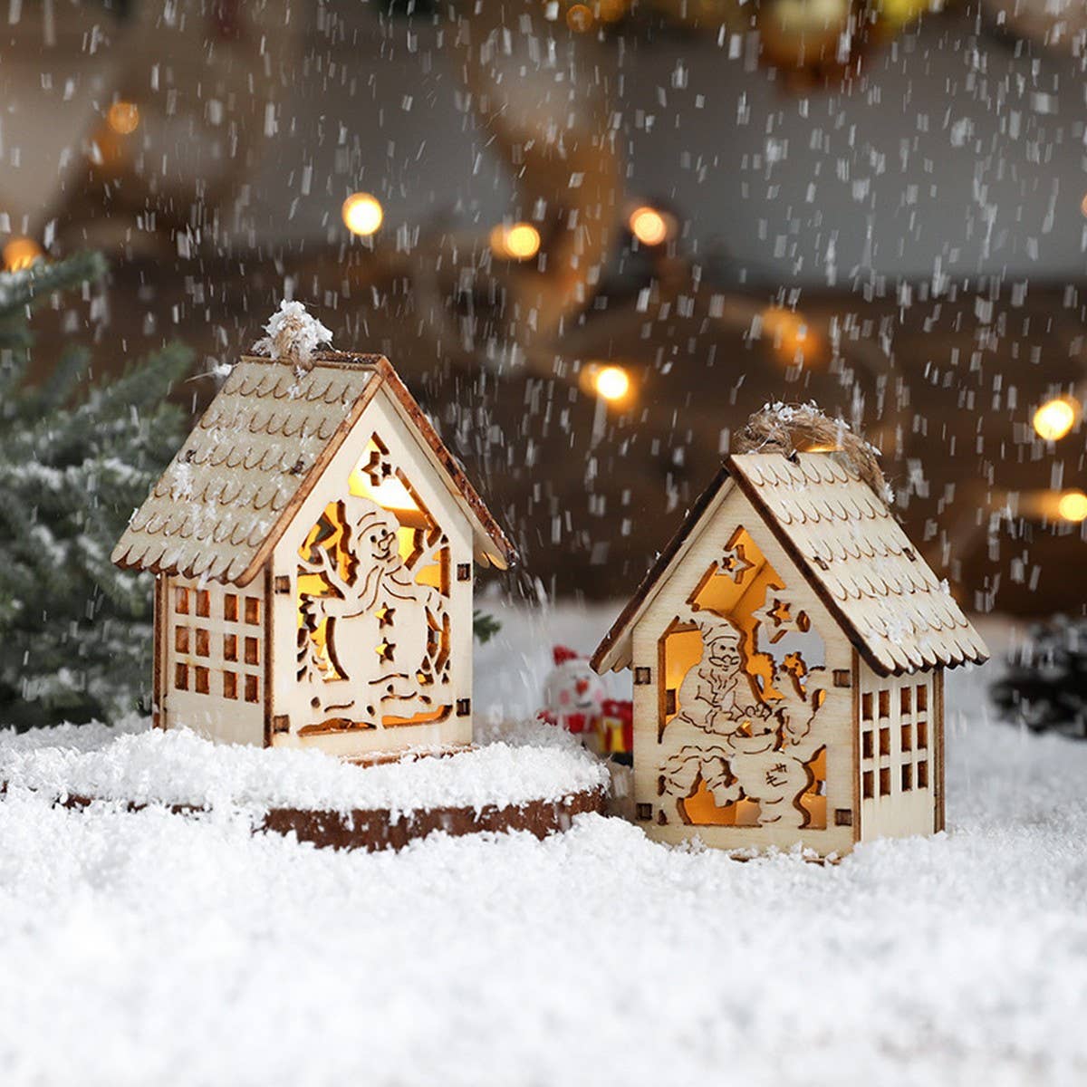 Wooden Christmas House Light Tree Ornament Gift_CWMM9758