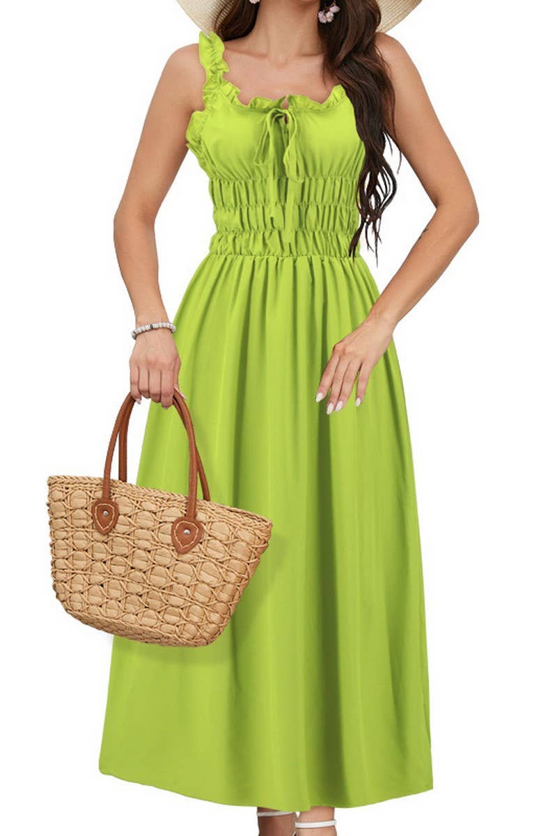 CWDMD6206_CASUAL SOLID COLOR WAIST TIE CAMI MAXI DRESS