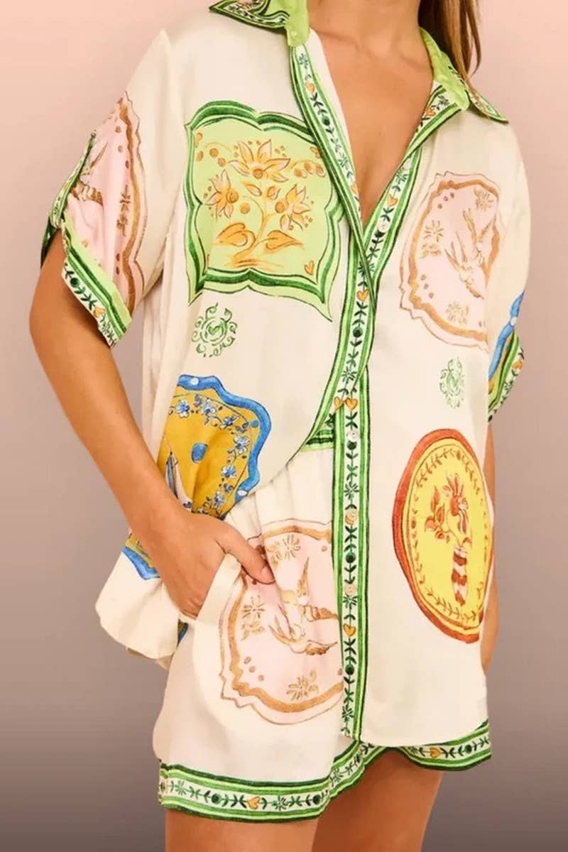 CWSS1237_CASUAL PRINTED SHIRT SHORTS TWO-PIECE SET