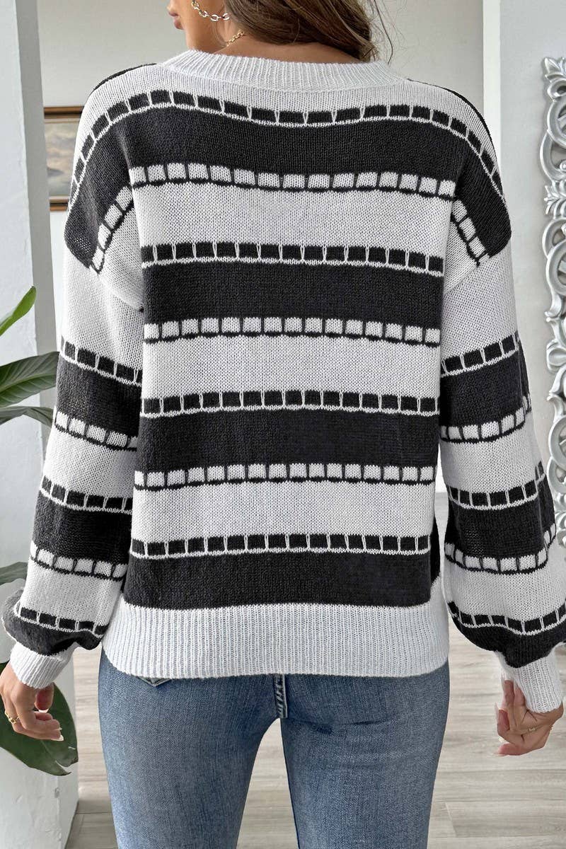 CWTTT00023_WOMEN COLORBLOCK STRIPED CASUAL KNIT PULLOVER