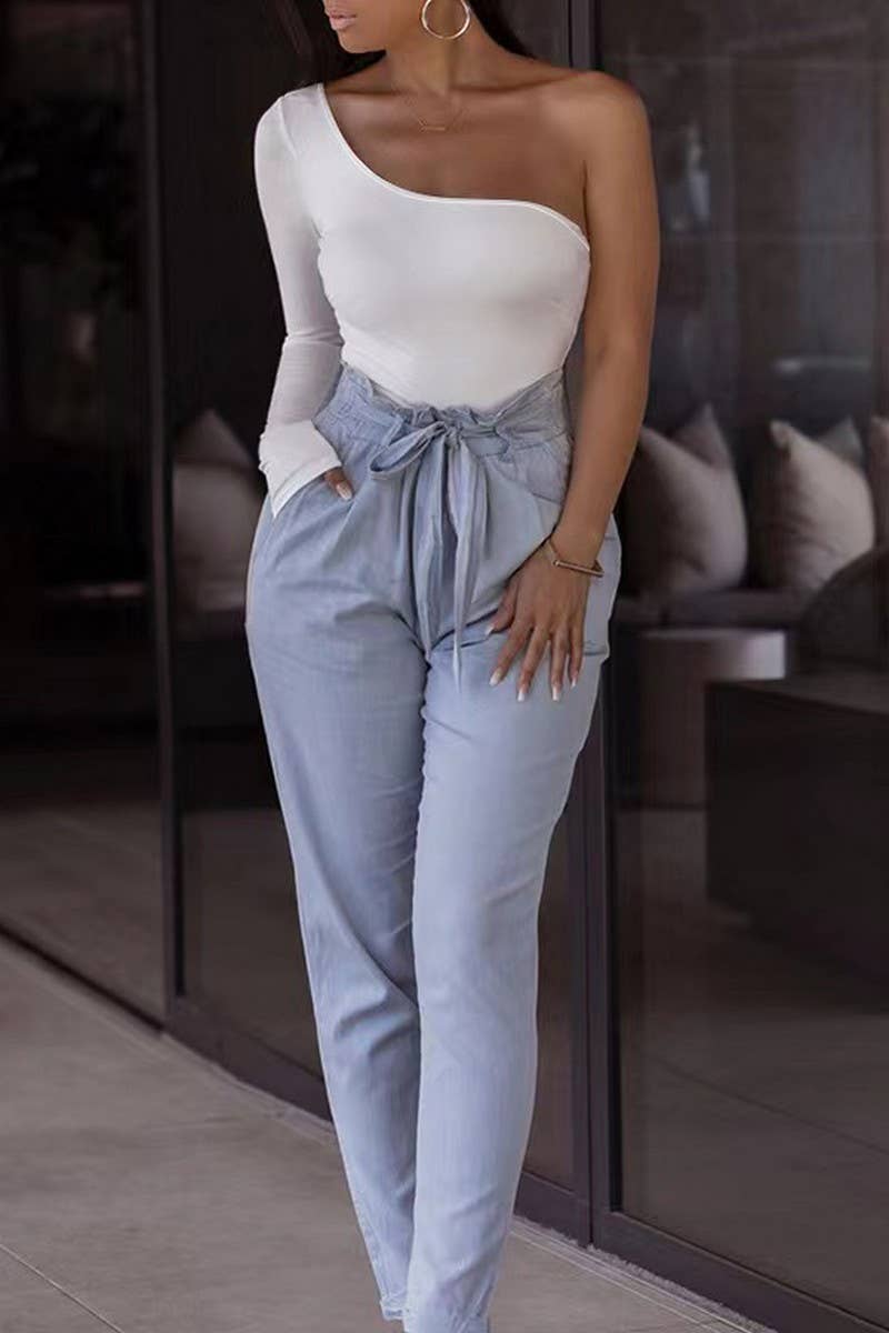 CWSJS1375_SEXY ONE SHOULDER LONG SLEEVE BODYSUIT