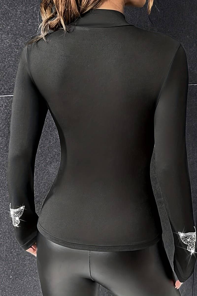 CWTBLL3559_RHINESTONE BOWKNOT STAND COLLAR BOTTOMING TOP