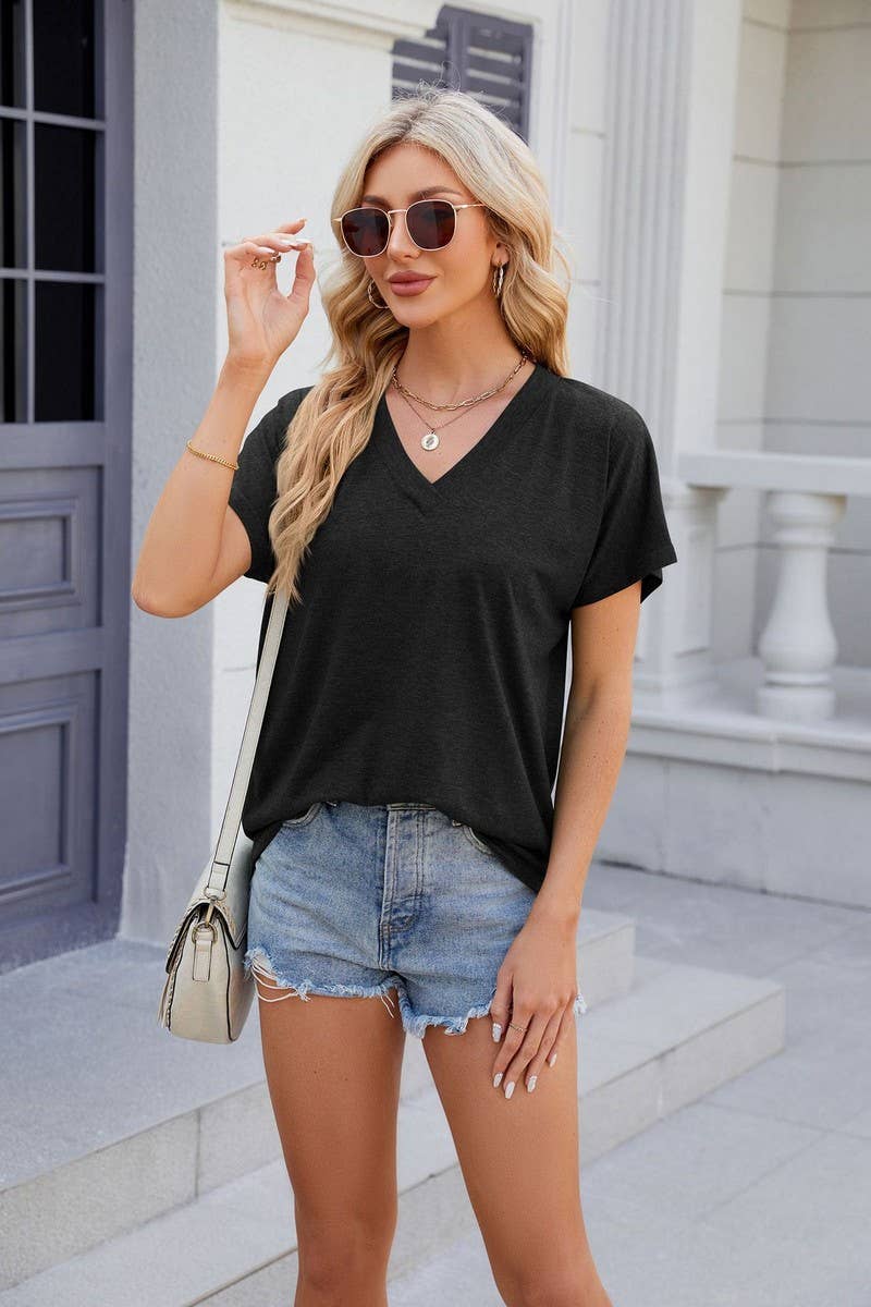 CWTTS0822_V-Neck Short Sleeve Knit Top