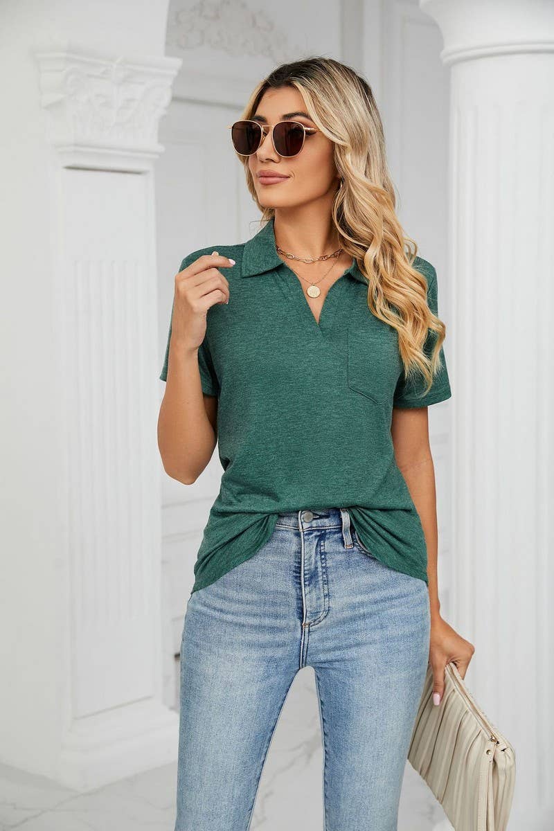 CWTTS0864_V-Neck Short Sleeve Blouse