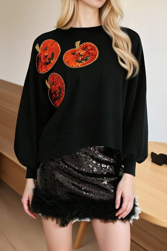 CWTBLL01231_HALLOWEEN PUMPKIN SEQUIN LOOSE SWEATSHIRT