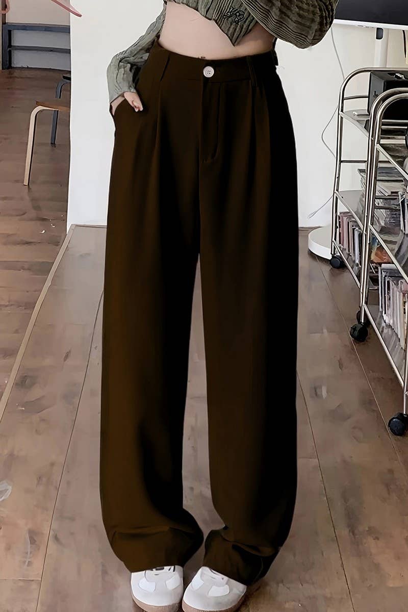 CWBLP2075_HIGH WAIST LOOSE FIT DRAPED STRAIGHT TROUSERS